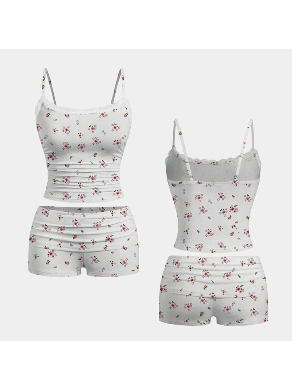 SHEIN Two Piece Sleep Set NEW XL Floral Pajamas Booty Shorts Crop Tank Top Boho